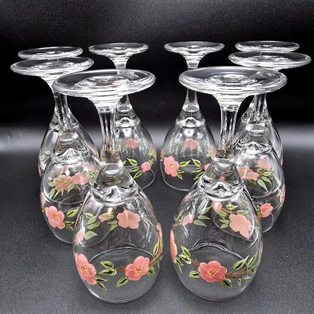 Franciscan Desert Rose Wine Goblets Set of 8 Pink Floral Stemmed Water Glasses